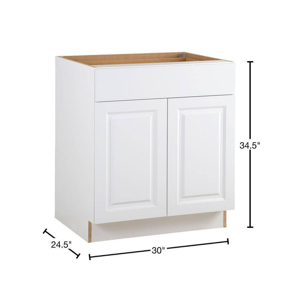 Hampton Bay Benton 30 in. W x 24.5 in. D x 34.5 in. H Assembled Base Kitchen Cabinet in White with Soft Close Full Extension Drawer BT3035B-WH