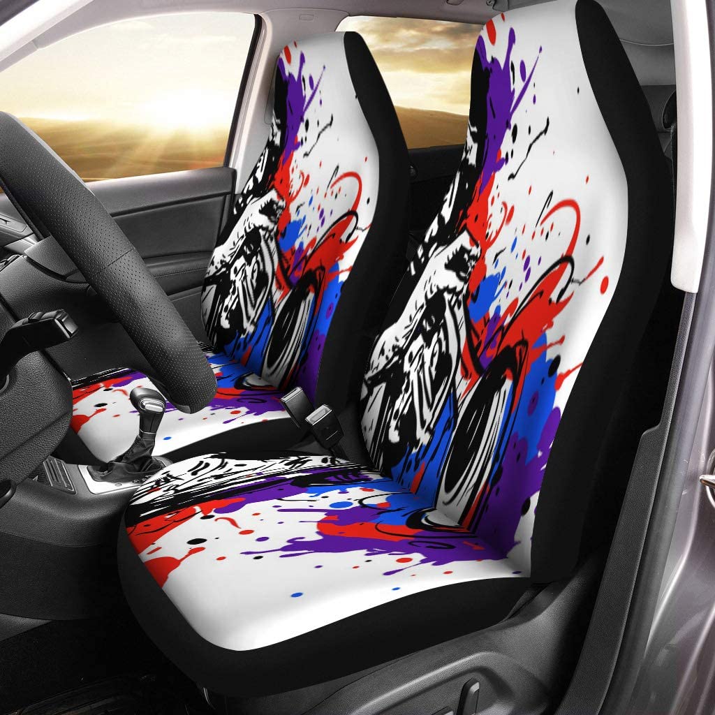 FMSHPON Set of 2 Car Seat Covers Abstract Jazz Trumpet Player Color Splash for Artist Drawing Universal Auto Front Seats Protector Fits for Car，SUV Sedan，Truck