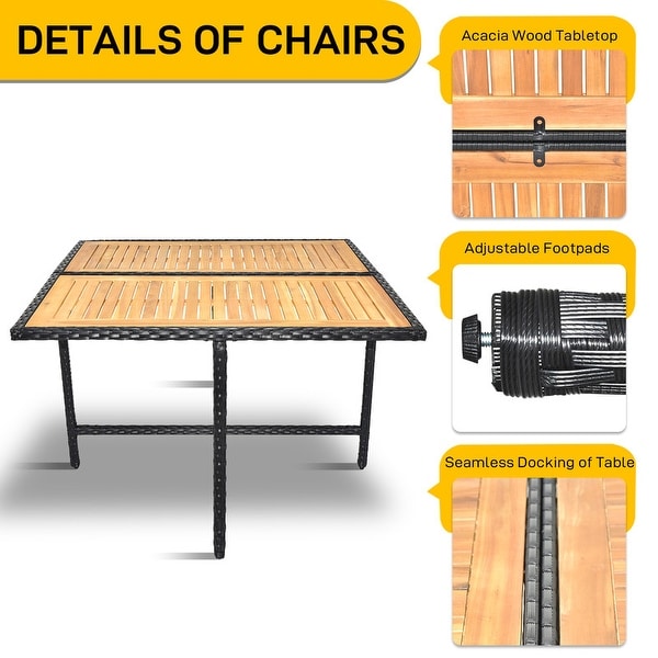 Outdoor 8Person Wicker and Acacia Wood Dining Set with Cushions