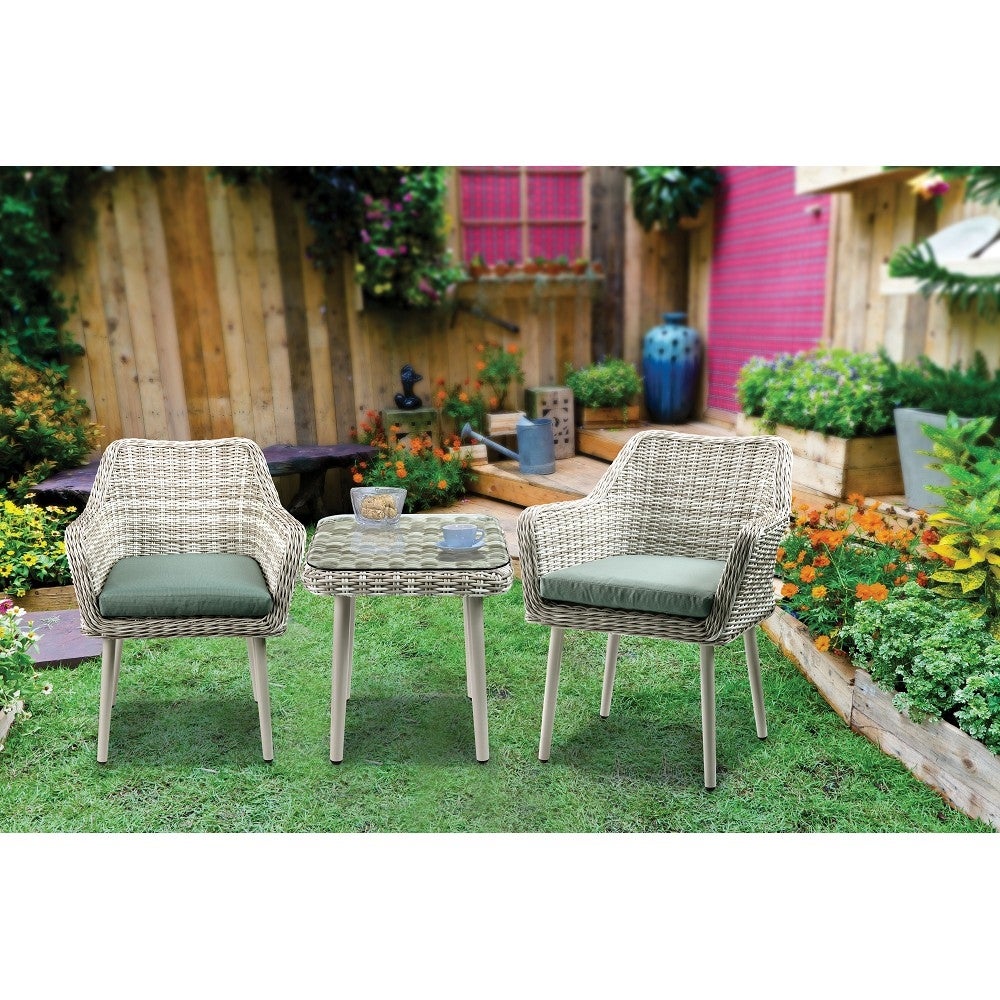 3Pcs Tashay Patio Bistro Set All-Weather WickerandFabric Conversation Set - Overstock - 35765974