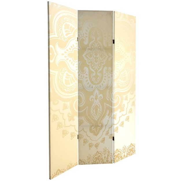 Double Sided Mandala Pattern Canvas Room Divider Ivory Oriental Furniture