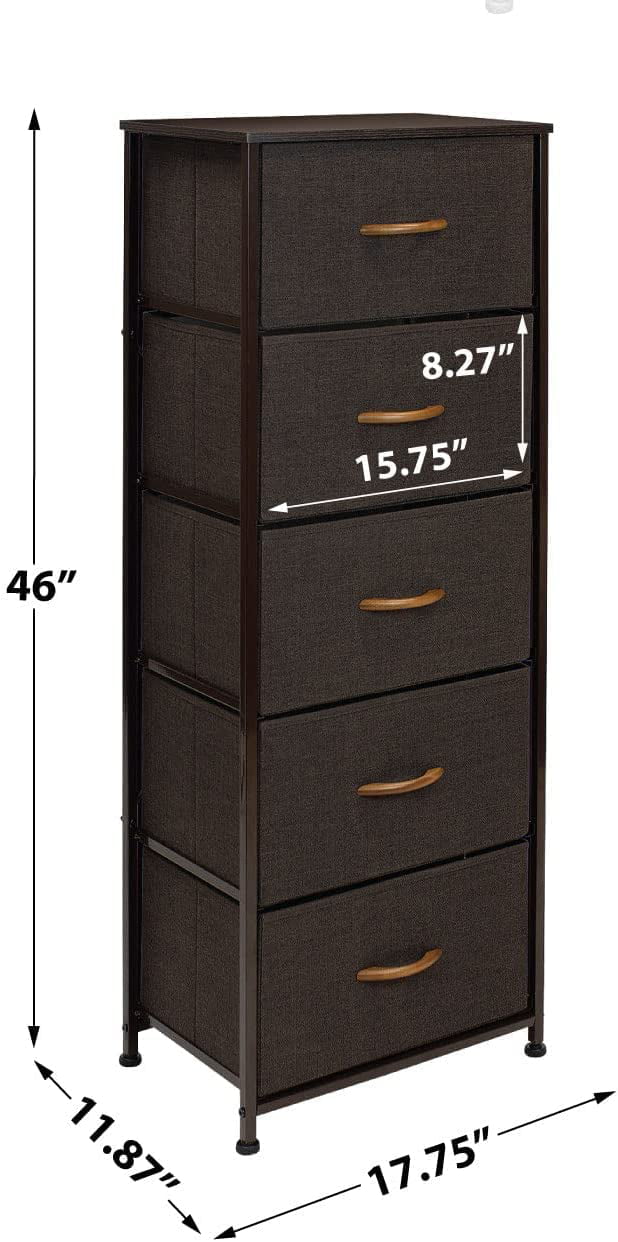 Sorbus Dresser Storage Tower, Organizer for Closet, Tall Dresser for Bedroom, Chest Drawer for Clothes, home office, Living Room, College Dorm, Steel Frame, Wood Top, Fabric, 5 Drawers