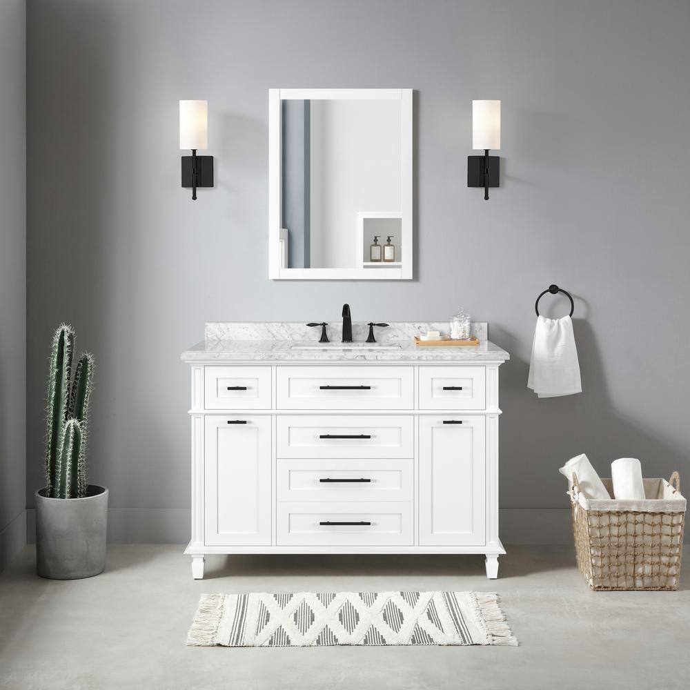 Home Decorators Collection Tarbot 48 in. W x 22 in. D x 34.5 in. H Bath Vanity in White with White Marble Top Tarbot 48W