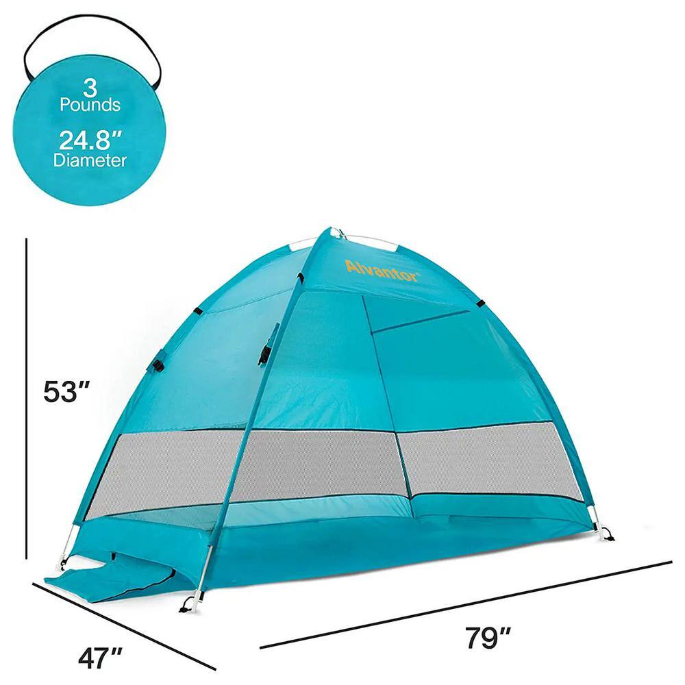 Alvantor TEAL POP UP PLUS 79 in. x 47 in. x 53 in. Instant Pop Up Portable Beach Tent Outdoor Sun Cabana UPF 50+ Carry Bag 7015