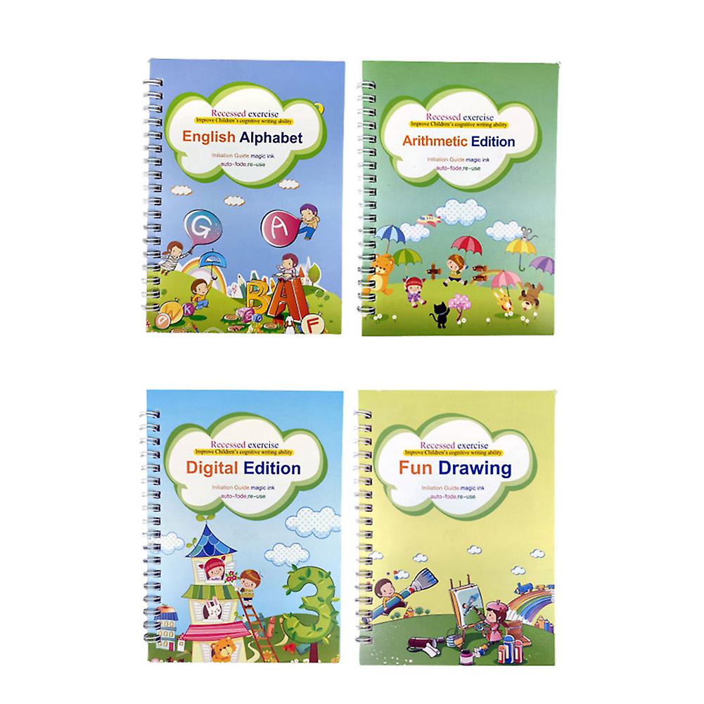 4 Pcs Children Dent Copybook Handwriting Practice Reusable Book For Calligraphy Writing Book Children Learning Supplies With Pen