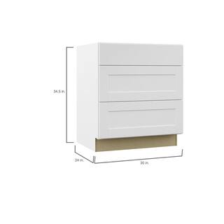 Hampton Bay Satin White Shaker Assembled Pots and Pans Drawer Base Kitchen Cabinet (30 in. x 34.5 in. x 24 in.) KDB30-SSW