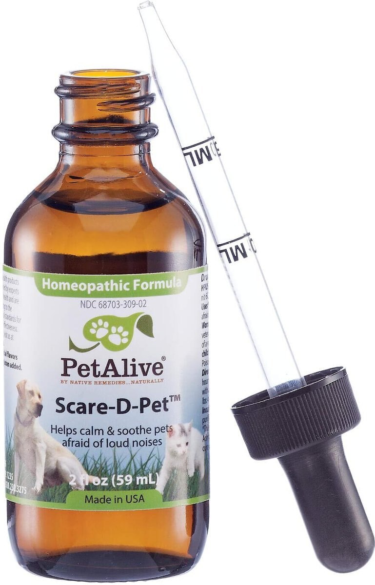 PetAlive Scare-D-Pet Loud Noise Calming Dog and Cat Supplement， 2-oz bottle