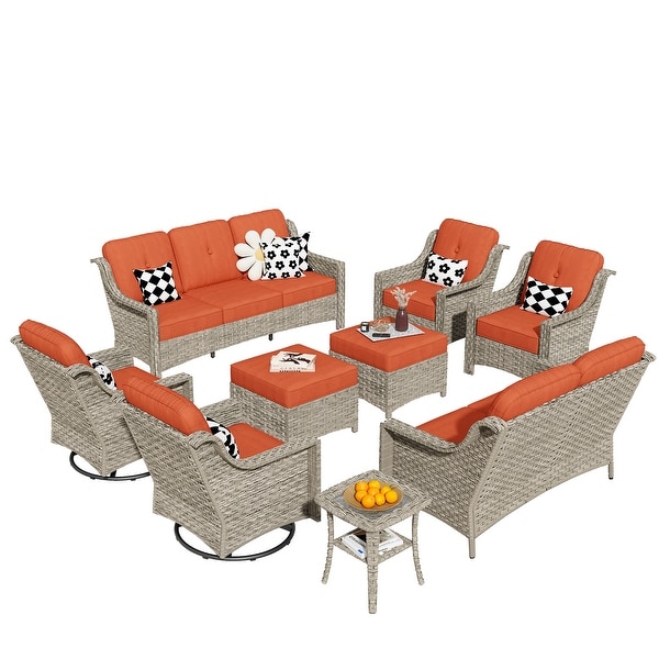 HOOOWOOO 9piece Patio Wicker Furniture Conversation Set with Swivel Chair and Loveseat Sofa