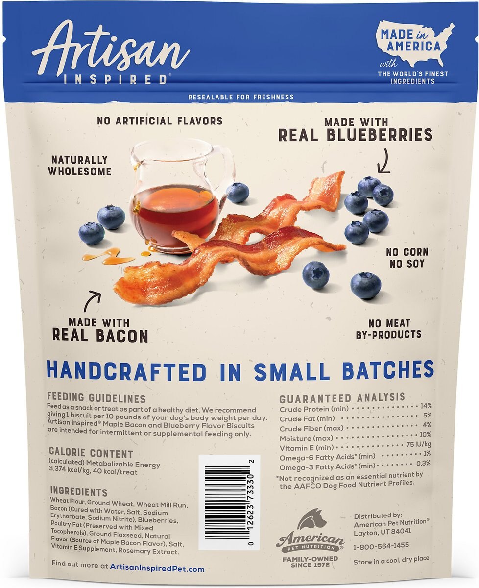 Artisan Inspired Maple Bacon and Blueberry Flavor Biscuits Dog Treats， 16-oz bag