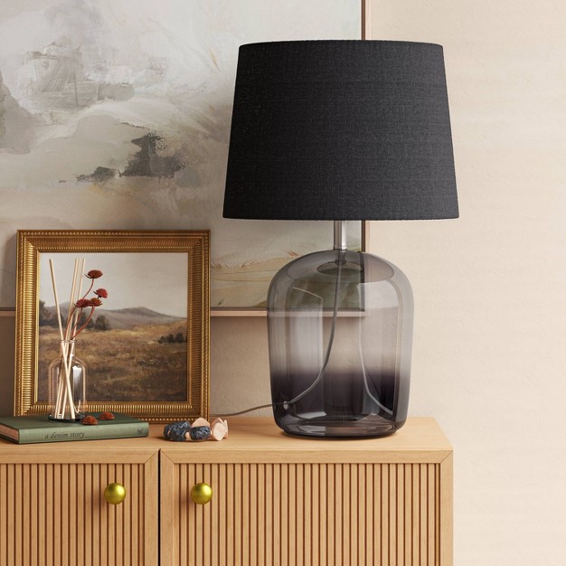 Smoked Glass Table Lamp Black includes Led Light Bulb