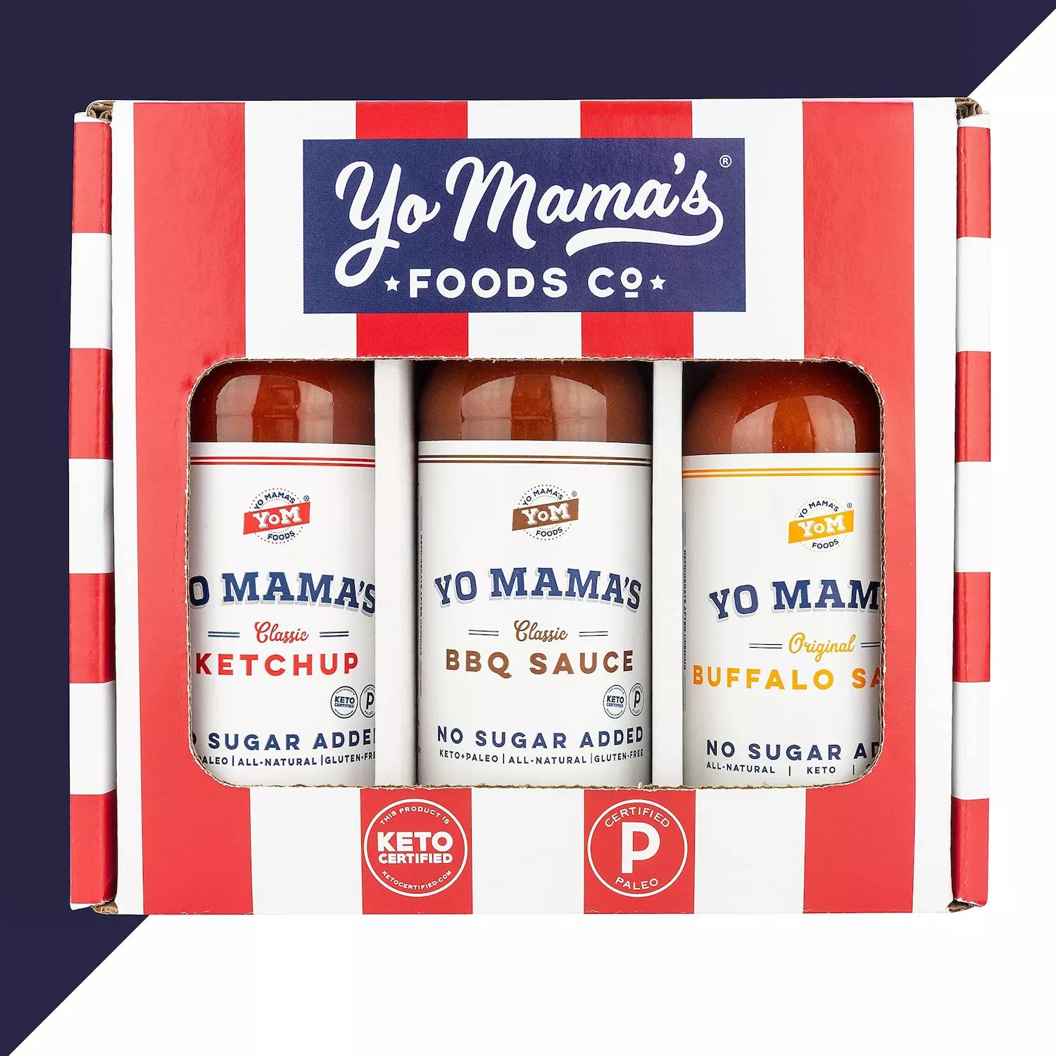 Yo Mama's Foods Grilling Keto Gift Set - Includes (1 ) Buffalo Sauce， (1) Classic Ketchup， (1 ) BBQ Sauce - Keto-Paleo - All-Natural - Gluten-Free and made from Fresh Ingredients