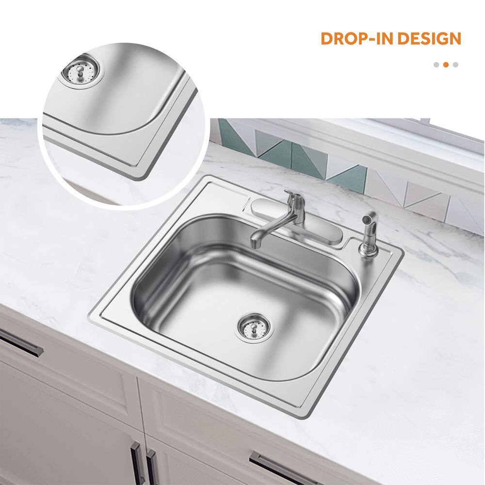 Glacier Bay Drop-In Stainless Steel 25 in. 4-Hole Single Bowl Kitchen Sink VT2522A16