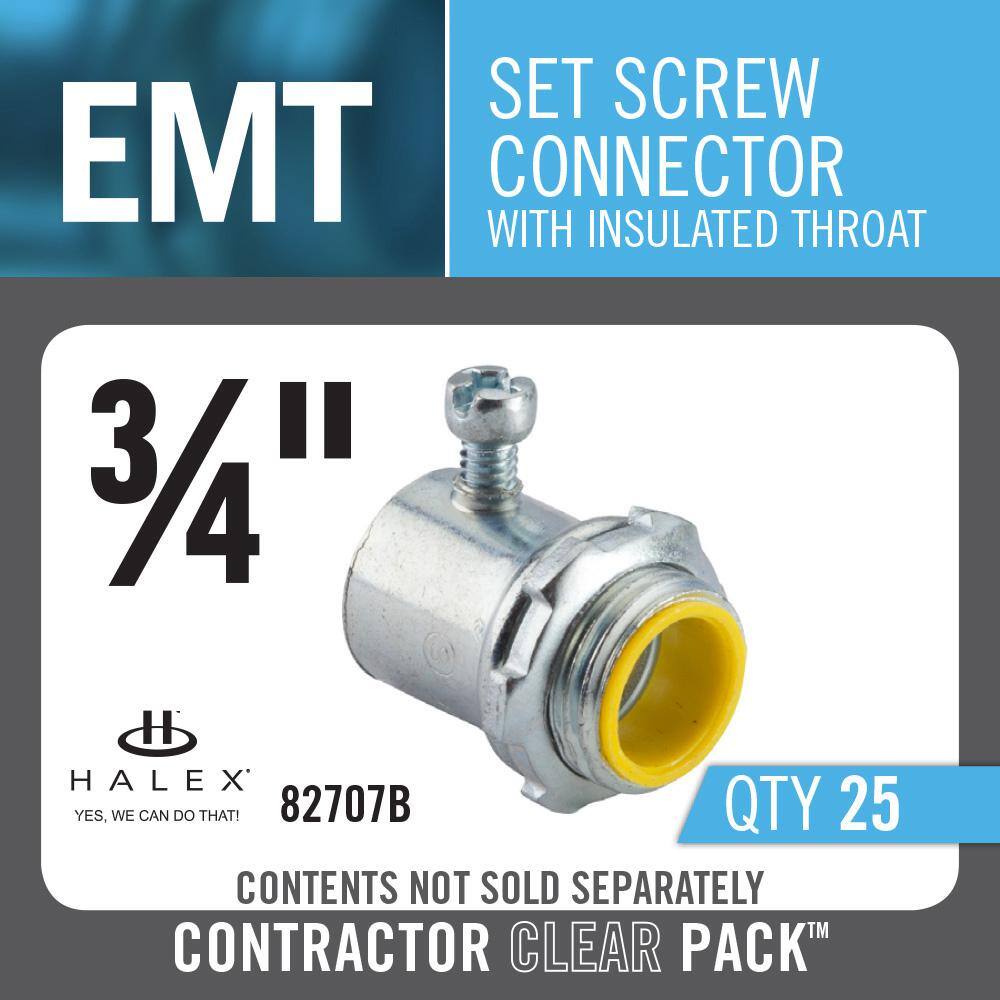 Halex 34 in. Electrical Metallic Tube (EMT) Set-Screw Compression Connectors with Insulated Throat (25-Pack) 82707B