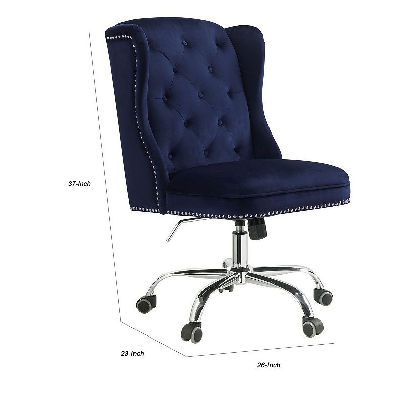 Velvet Upholstered Armless Swivel and Adjustable Tufted Office Chair， Blue