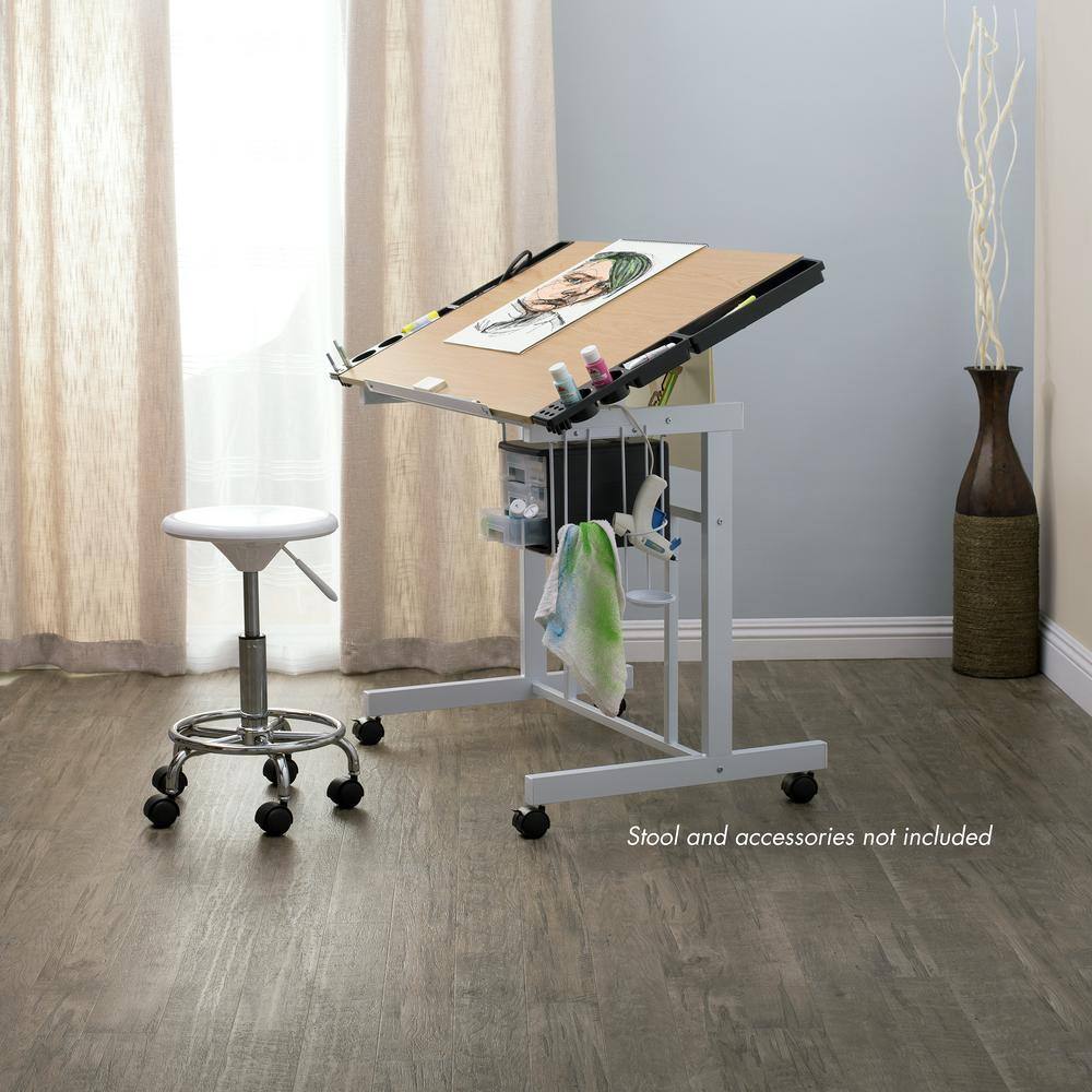 Studio Designs Deluxe 41 W Craft Station White  Maple Mobile Writing Desk with Adjustable Top and Storage 13251