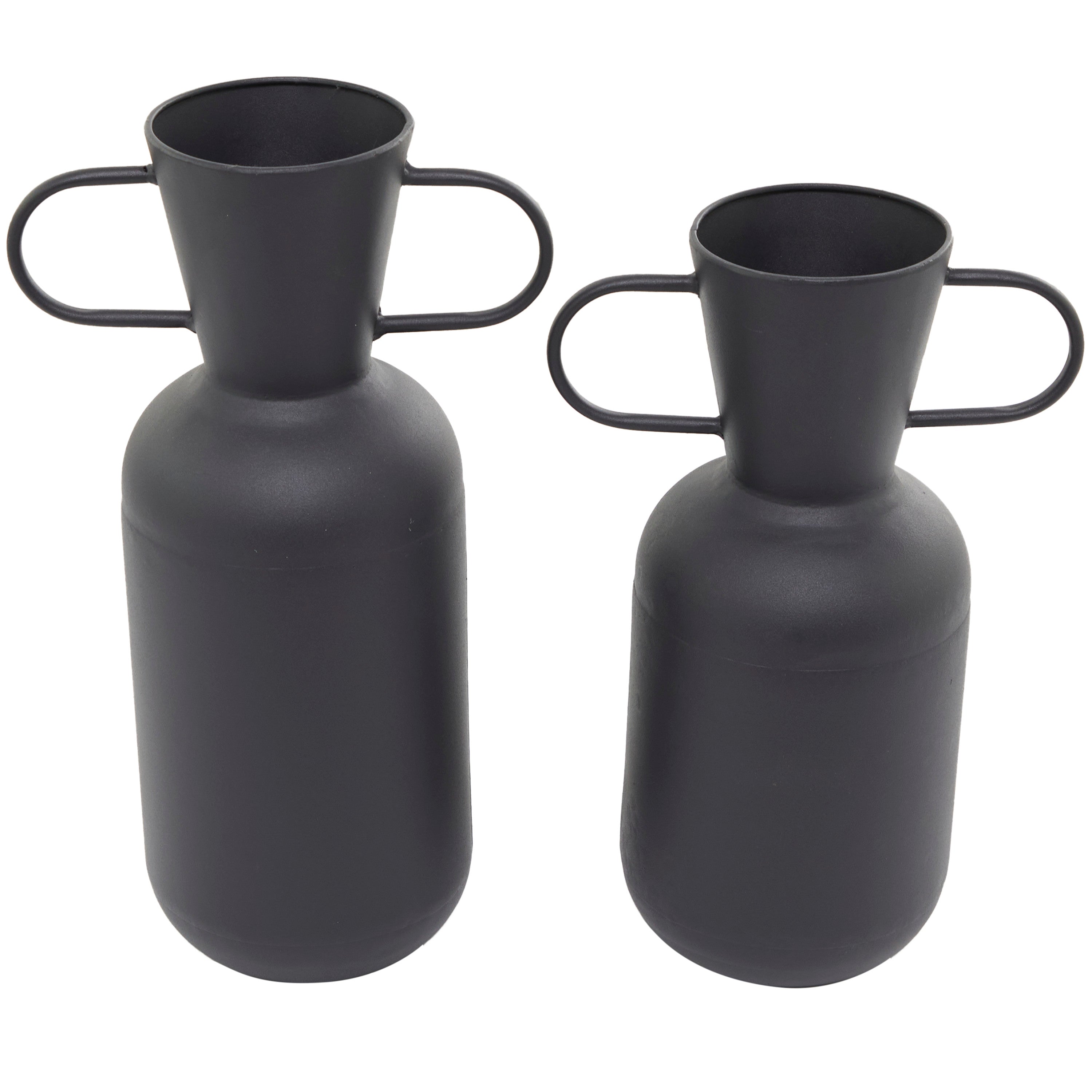 DecMode 17, 15H Black Metal Vase with Handles, Set of 2