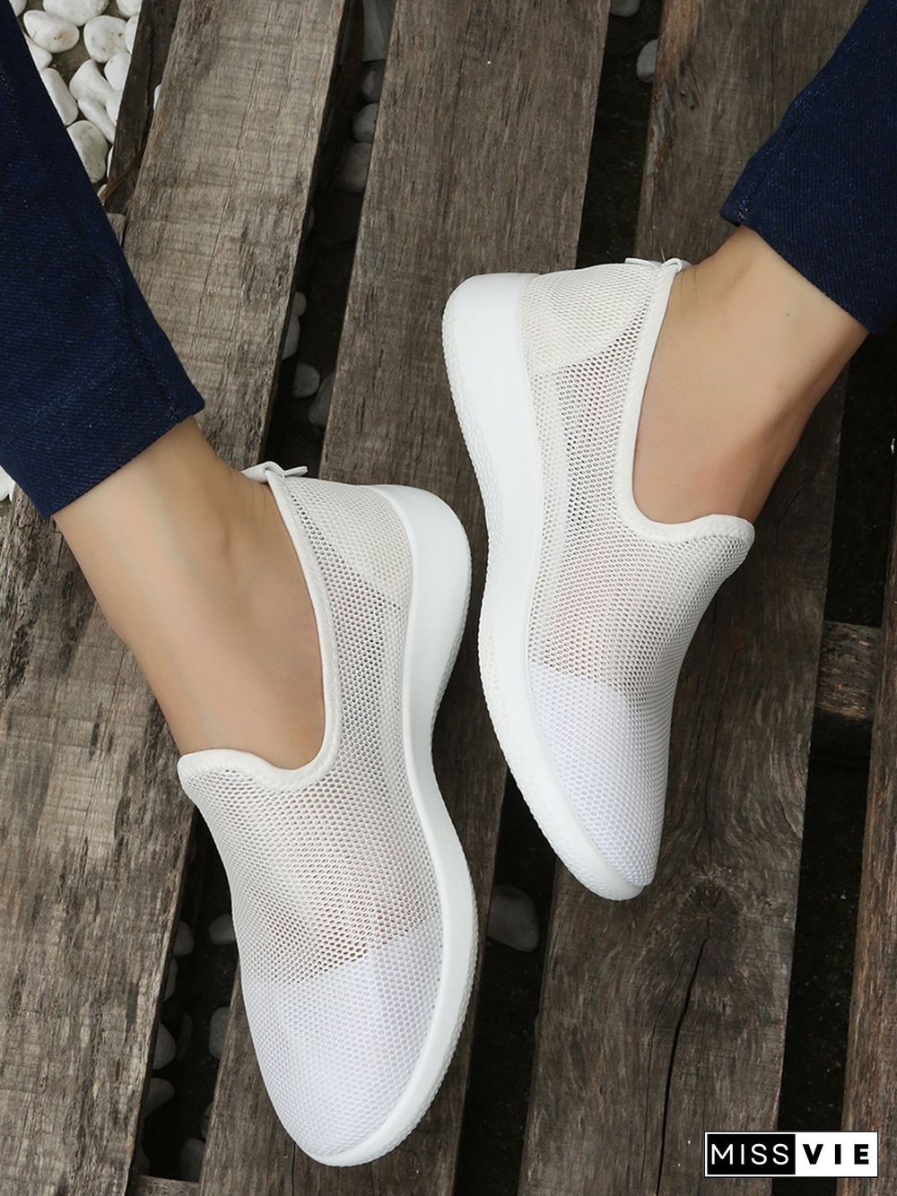 Women Plain Sports All Season Breathable Daily Slip On Flat Heel Mesh Fabric EVA Sneakers