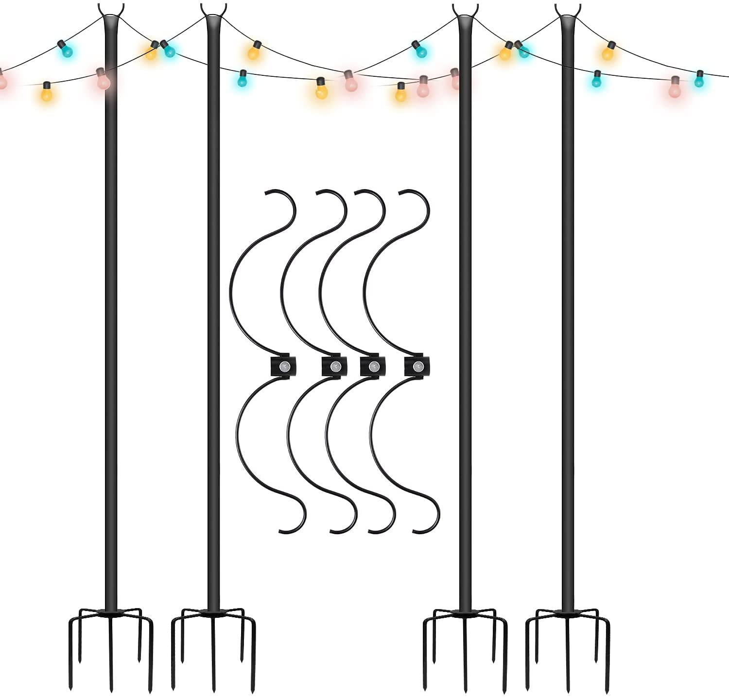 Docred 4PACK Outdoor String Light Poles， 9FT Steel Powder Coated Sun Shade Post for Hanging String Lights， Garden， Backyard， Patio Lighting Stand for Parties， Wedding