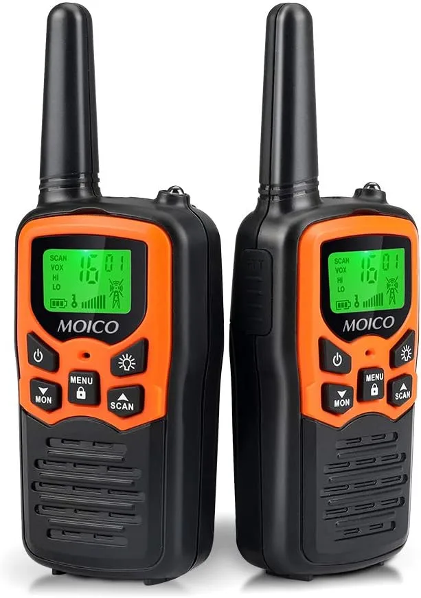 Walkie Talkies,  Long Range Walkie Talkies for Adults with 22 FRS Channels, Family Walkie Talkie with LED Flashlight VOX LCD Display for Hiking Camping Trip (Orange 2 Pack)