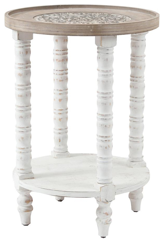 White and Natural Wood Round Accent Side Table with Storage   French Country   Side Tables And End Tables   by Homesquare  Houzz