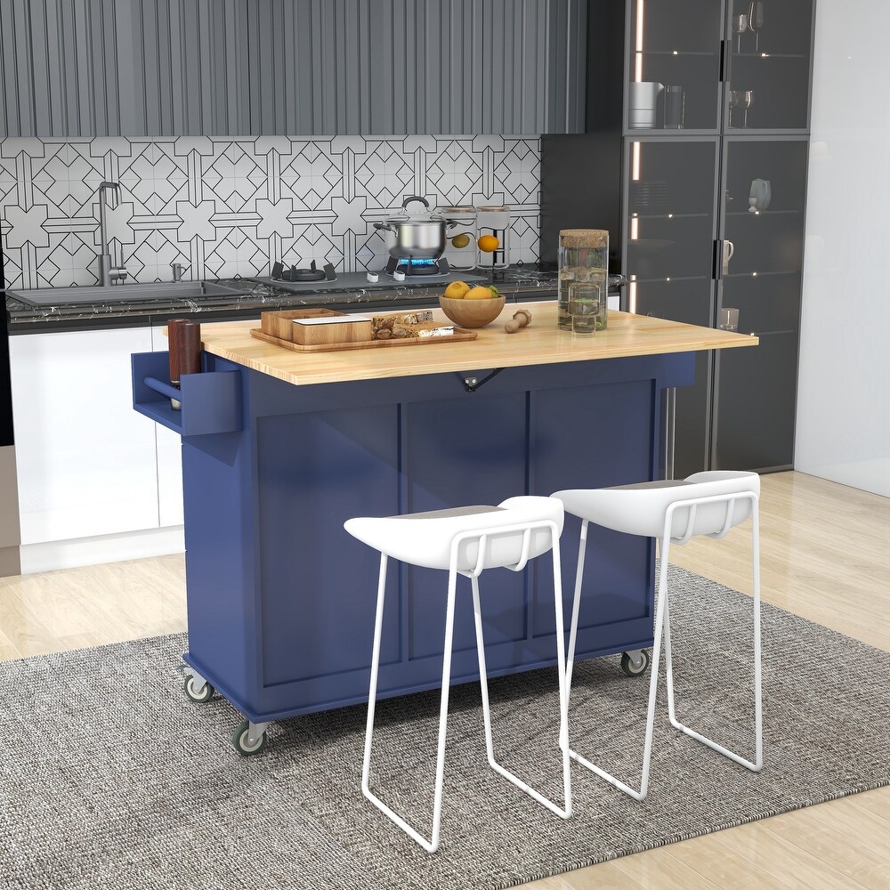 Rolling Mobile Kitchen Island with Drop Leaf   Solid Wood Top  Locking Wheels   Storage Cabinet and 3 Drawers