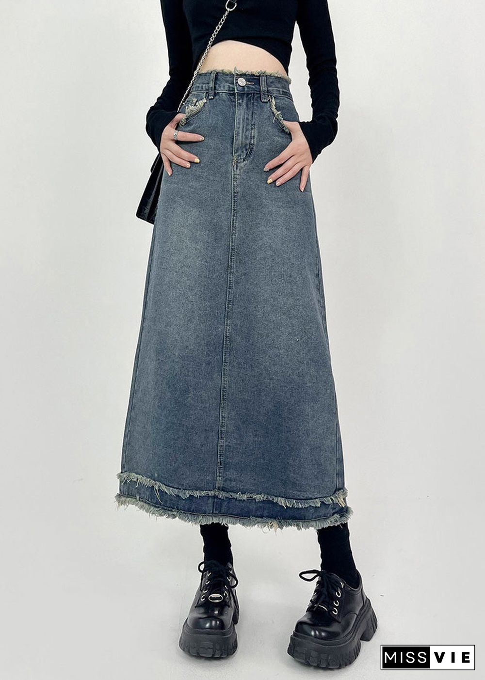 Boho Denim Blue Patchwork High Waist Maxi Skirts Summer