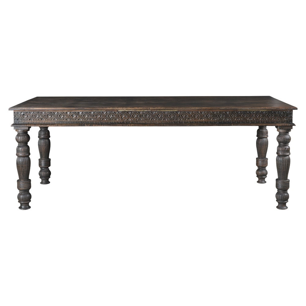 Providence 84 inch Carved Teak Dining Table   Black