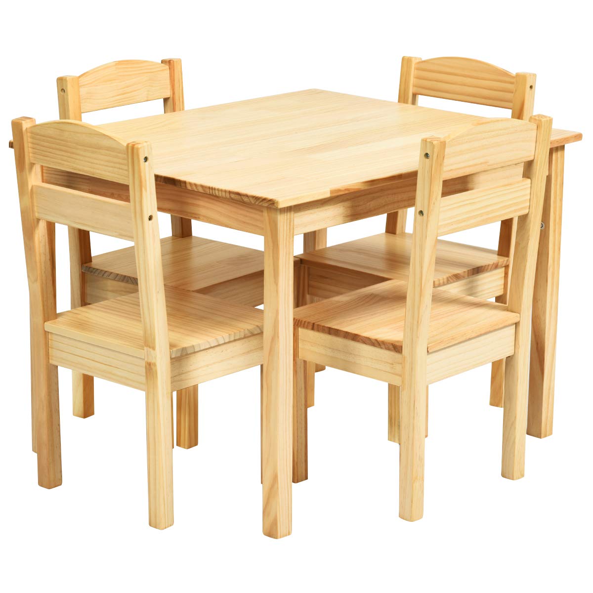 Costzon Kids Table and Chair Set, 5 Piece Wood Activity Table & Chairs (Natural)