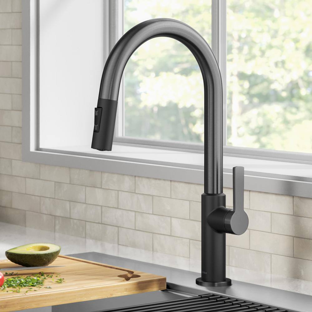 KRAUS Oletto Single Handle Pull-Down Kitchen Faucet in Matte BlackSpot Free Black Stainless Steel KPF-2820MBSFSB