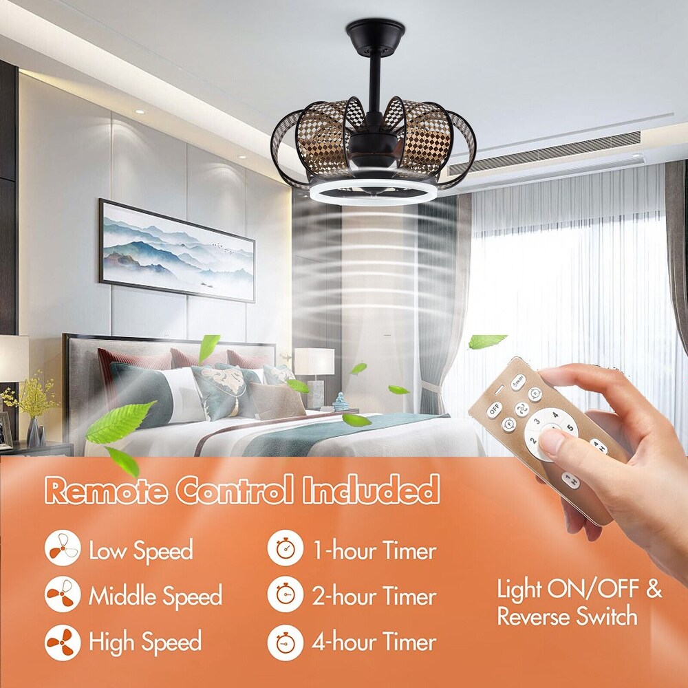 Retro 19'' Ceiling Fan Ceiling Mount Mesh Lampshade with Remote   19in