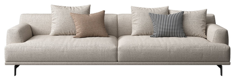 Square Arm Upholstered Fabric Straight Sofa  Beige   Midcentury   Sofas   by Wayright，LLC  Houzz