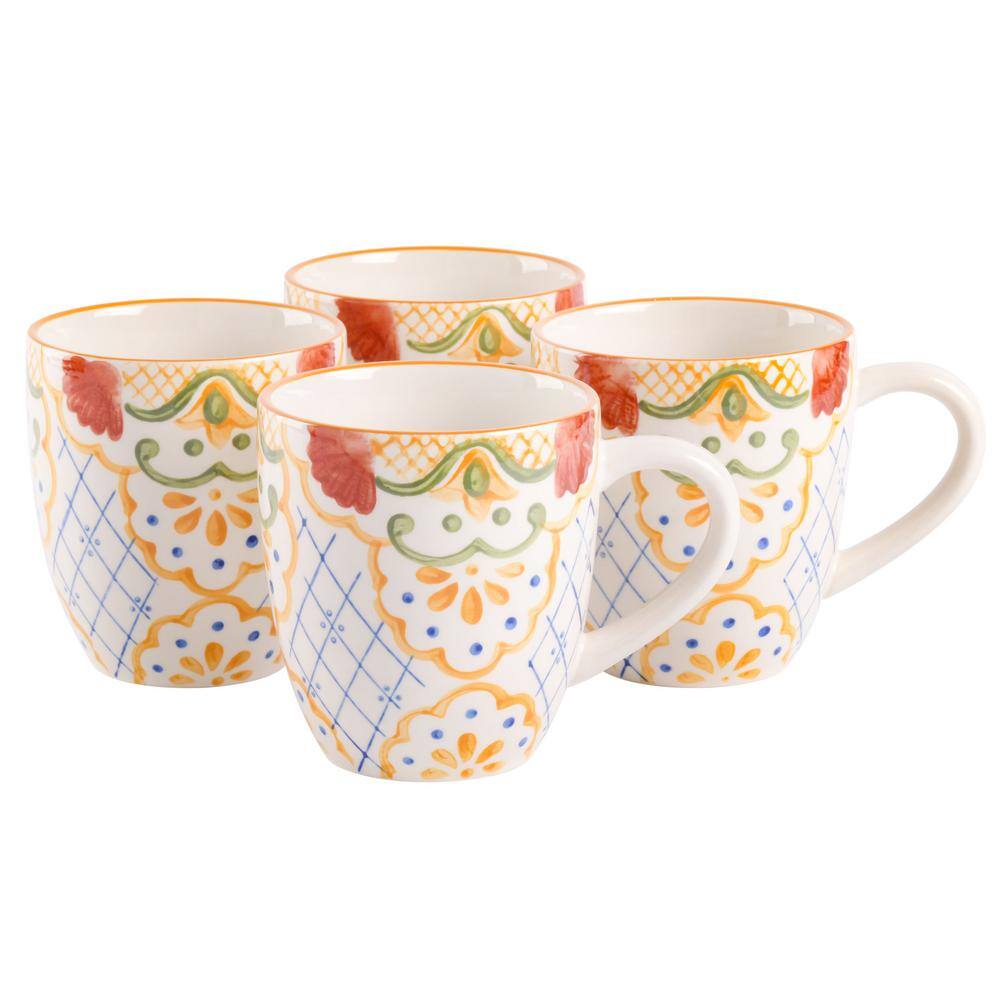 Laurie Gates Tierra Mosaic 4-Piece 17.4 oz. Hand Painted Stoneware Mug Set 985116882M