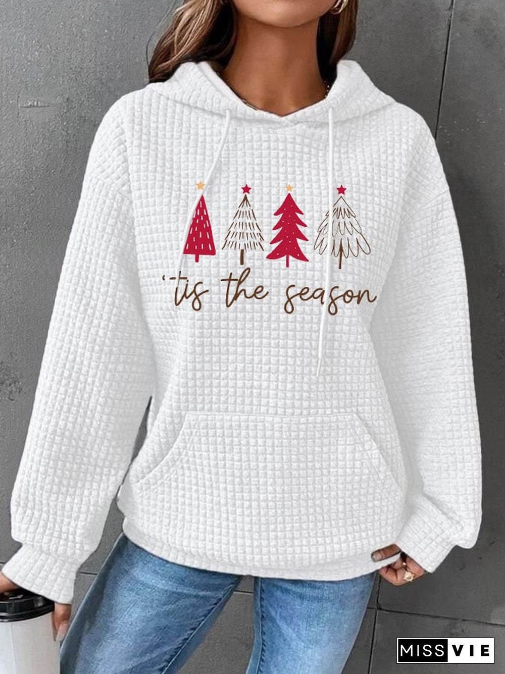 Women's Christmas Tree 'Tis The Season' Print Waffle Hoodie