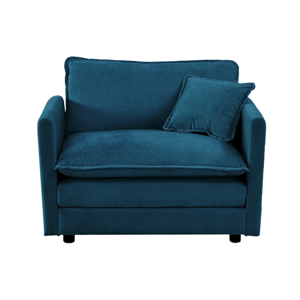 Accent Chairs Breathable Chenille Upholstered Sofa Set w/Pillow  Blue   1seat + 1seat