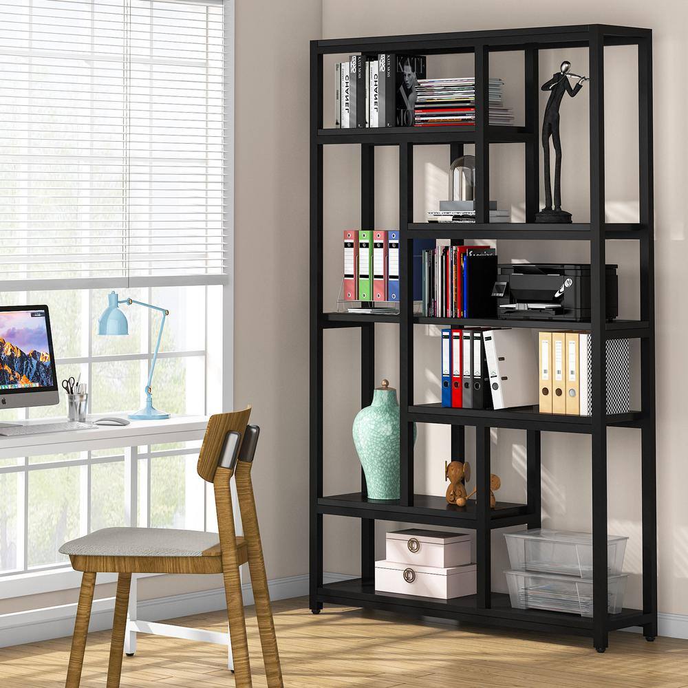 BYBLIGHT Eulas 79 in. Black 10-Shelf Etagere Bookcase with Open Shelves 7-Tier Extra Tall Bookshelf for Home Office BB-U78-XL