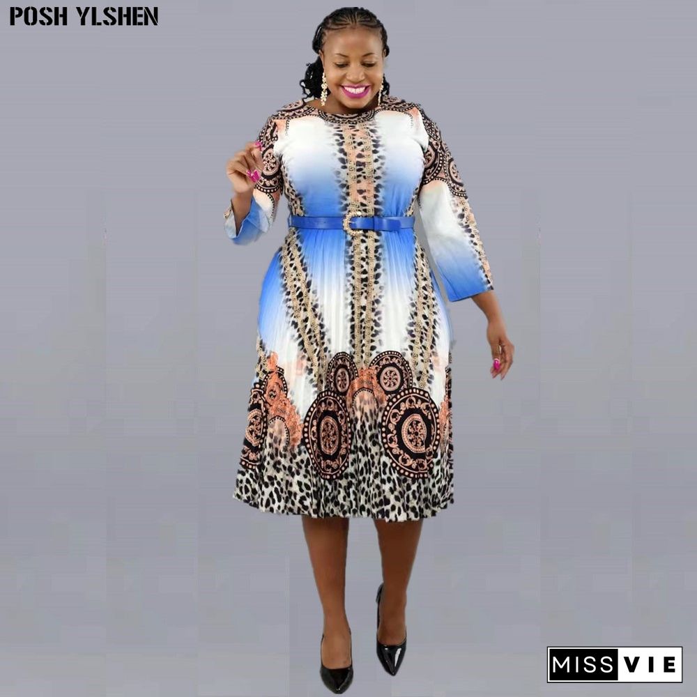 Print Pleated Dress Summer Clothes African Dresses For Women Club Outfit Dashiki Ankara Evening Party Robe Femme Africa Clothing