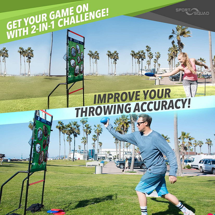 Sport Squad Endzone Challenge - 2-in-1 Football Toss and Flying Disc Toss - Backyard and Lawn Game for Indoor and Outdoor Use - Practice your Throwing Skills with this Football Target Carnival Game