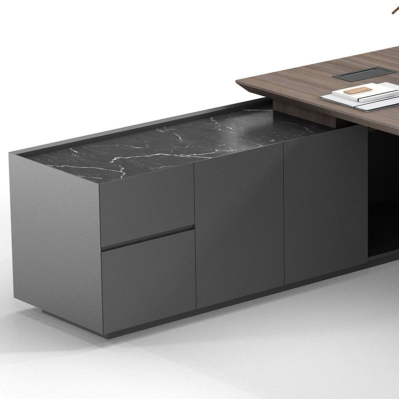 ARMANDO Executive Desk 220cm Left Return - Hazelnut & Grey