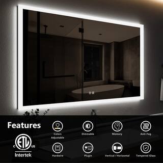 HOMEIBRO 42 in. W x 30 in. H Rectangular Frameless LED Light with 3-Color and Anti-Fog Wall Mounted Bathroom Vanity Mirror MA034230TD-AtoZ