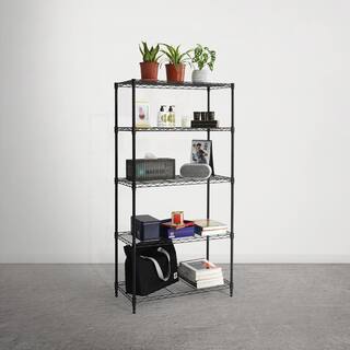 Fencer Wire Black 5-Tier Metal Adjustable Height Garage Storage Shelving Unit with Leveling Feet (30 in. W x 14 in. D x 60 in. H) RWW-CH30145BK