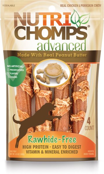 Nutri Chomps Advanced Twists Peanut Butter Flavor Dog Treats， 4 count