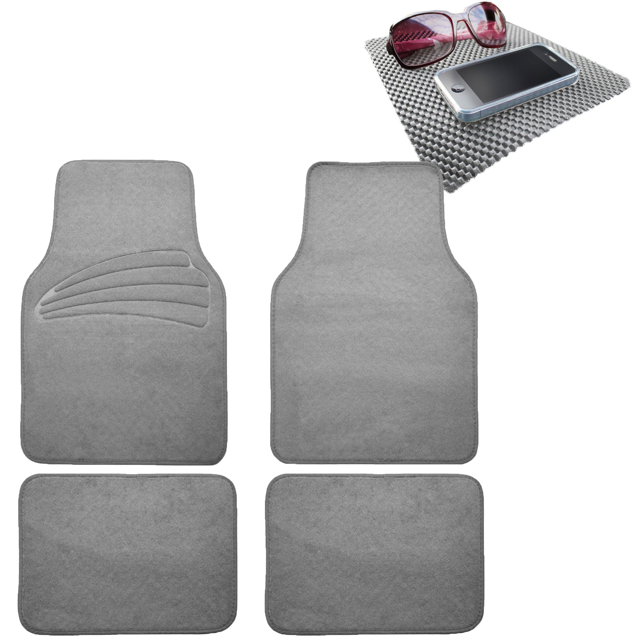 FH Group 4pcs Car Floor Mats For Auto Car SUV Carpet Liner Gray With Gray Dash Mat Gift