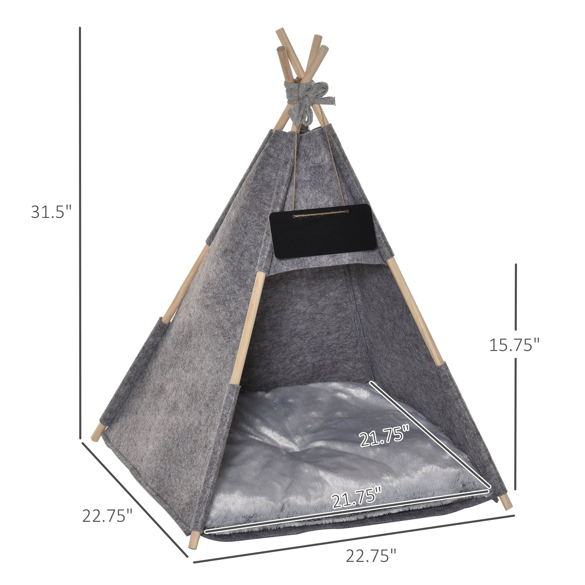 PawHut Pet Teepee Tent Cat Bed Dog House w/ Cushion Chalkboard for Kitten Puppy