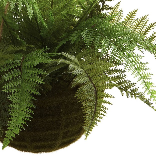 Artificial Leather Fern With Mossy Hanging Basket Indoor Outdoor Set Of 2 Nearly Natural