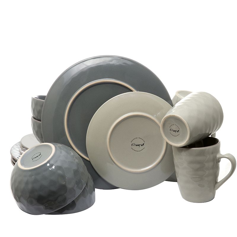 Elama Tahitian Pearl 16 Piece Stoneware Dinnerware Set in Slate and Stone Pearl