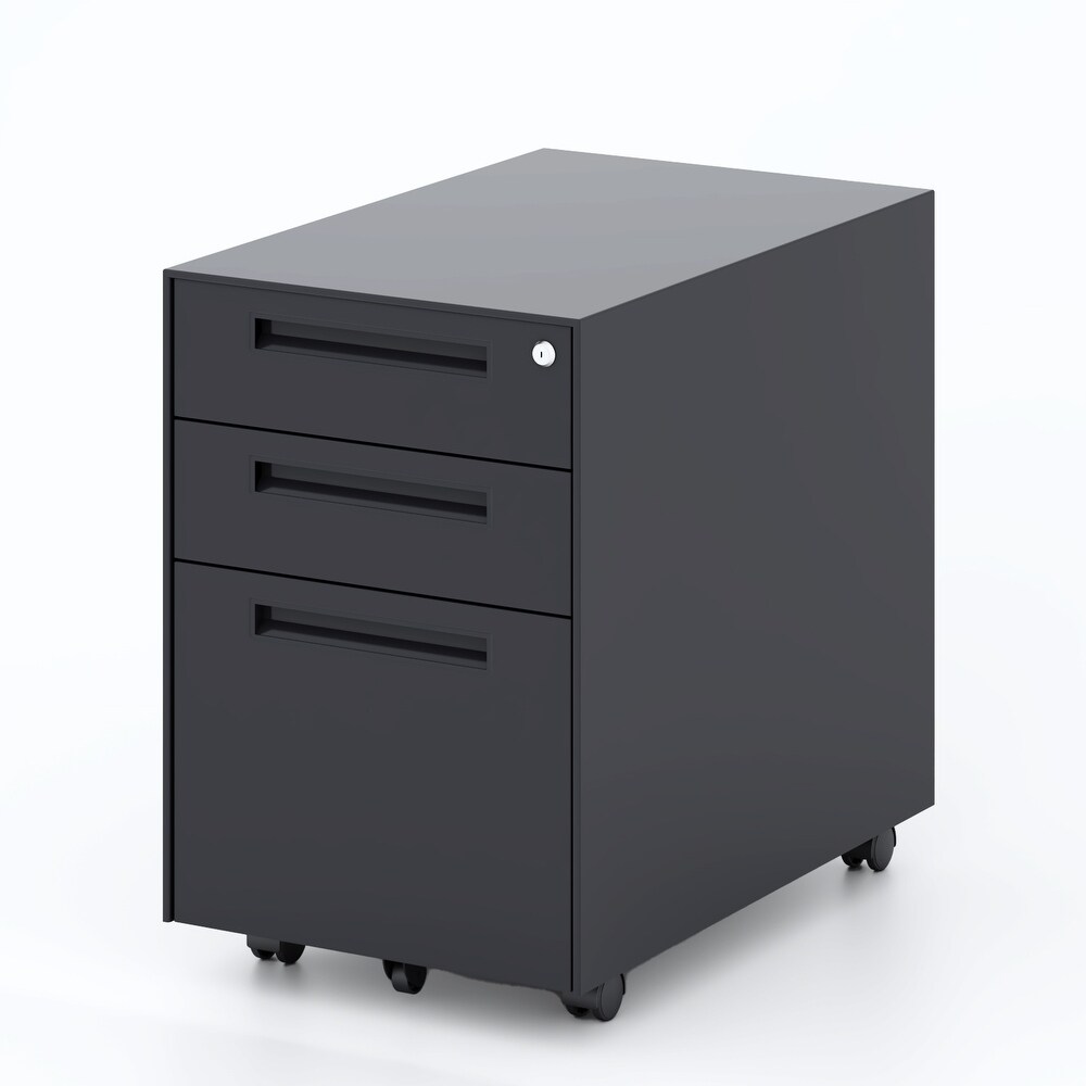 3 Drawer Metal Mobile Vertical Locking File Cabinet with Lock  Under Desk Rolling Filing Cabinets