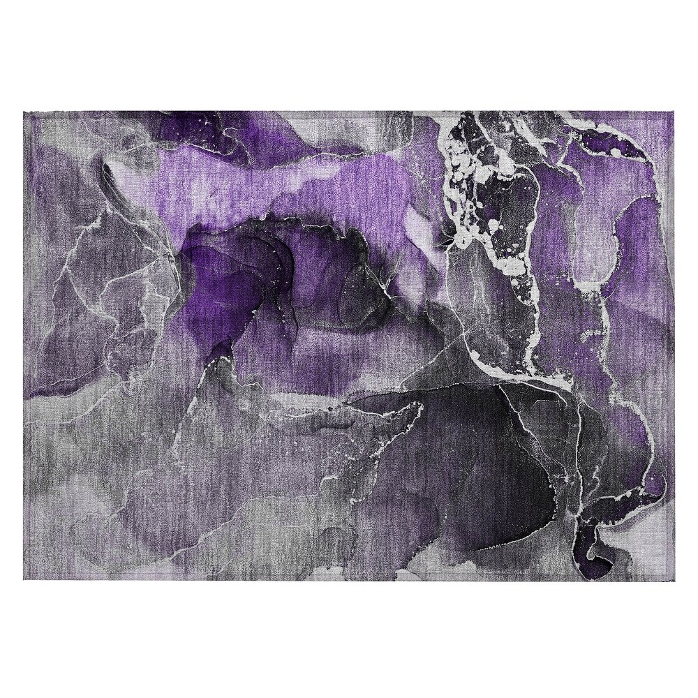 Machine Washable Indoor/ Outdoor Chantille Abstract Purple Rug