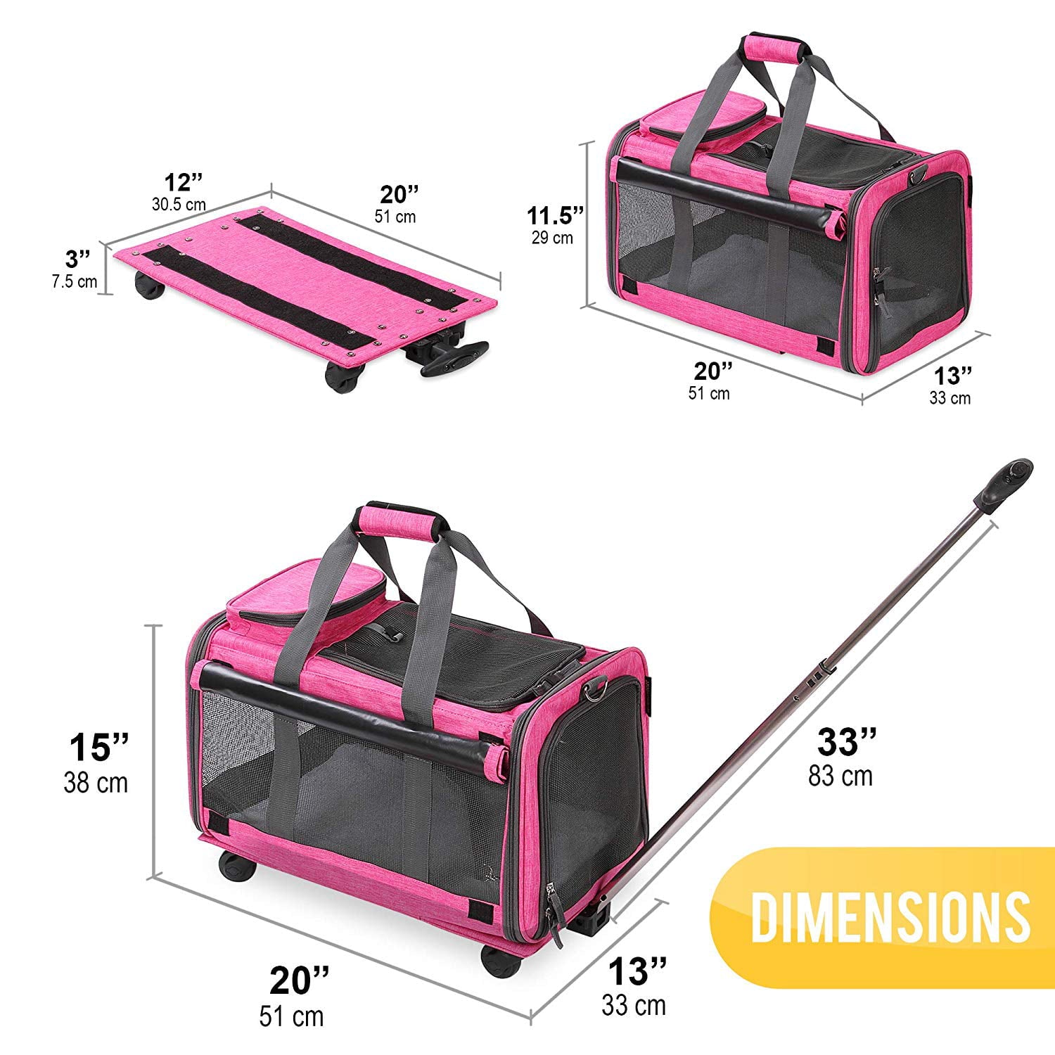 KOPEKS Pet Carrier with Detachable Wheels Stroller for Small and Medium Dogs and Cats - Heather Pink