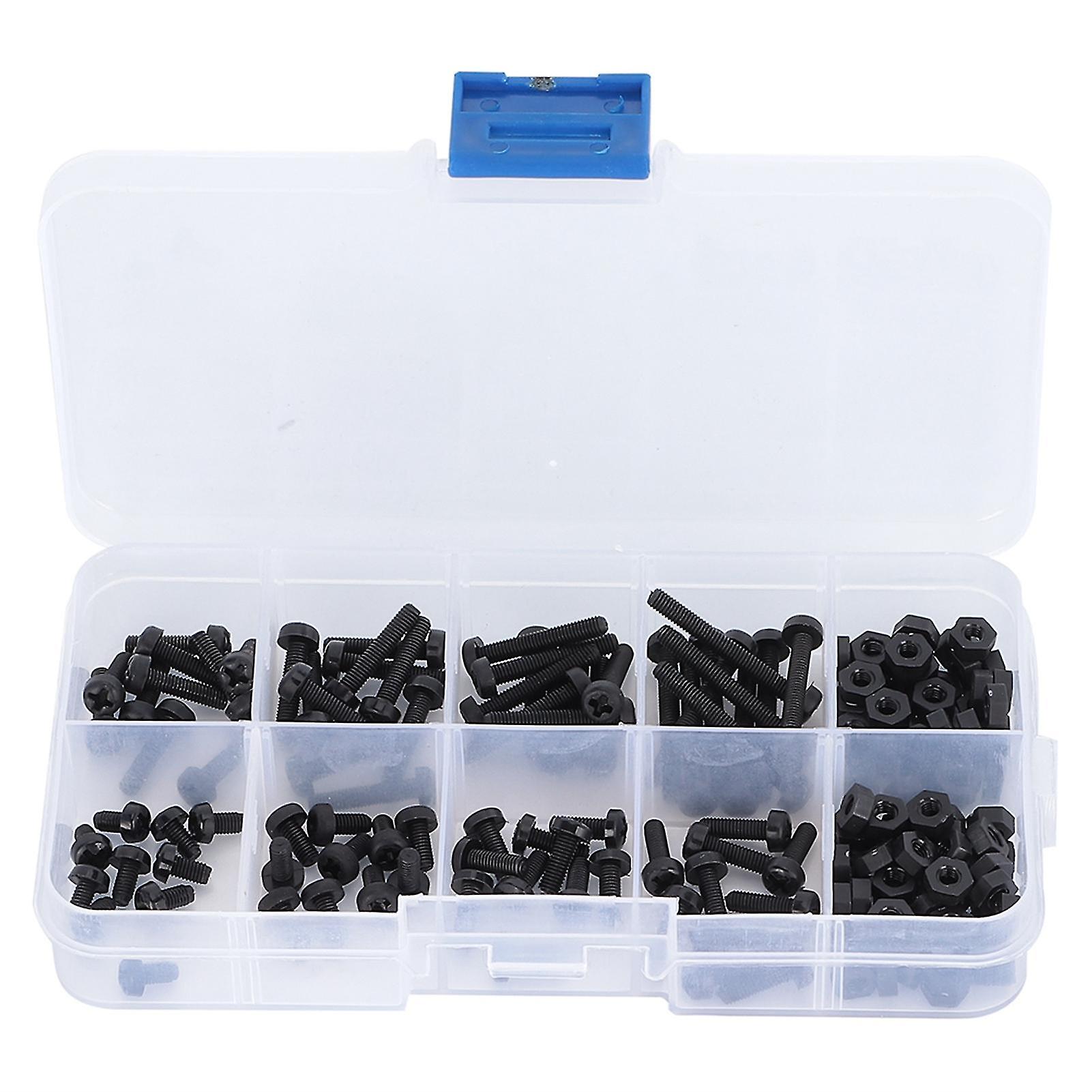 160Pcs Plastic Screw Nut Set Nylon Cross Screw Hex Nut Fasteners Hardware Tool M3