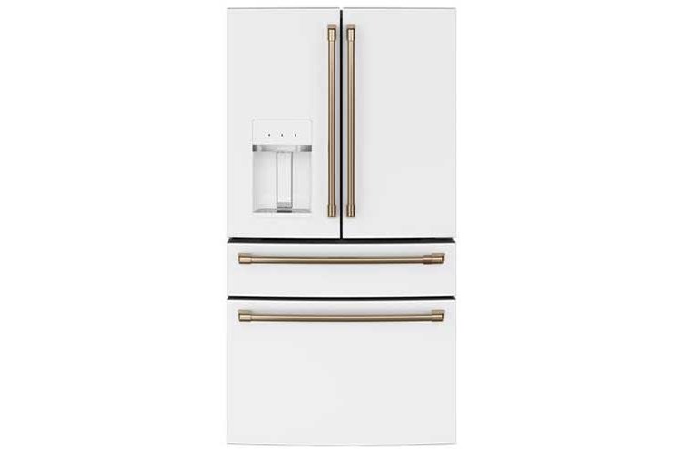 Cafe ENERGY STAR 22.3 Cu. Ft. Matte White With Brushed Bronze Smart Counter-Depth 4-Door French Door Refrigerator